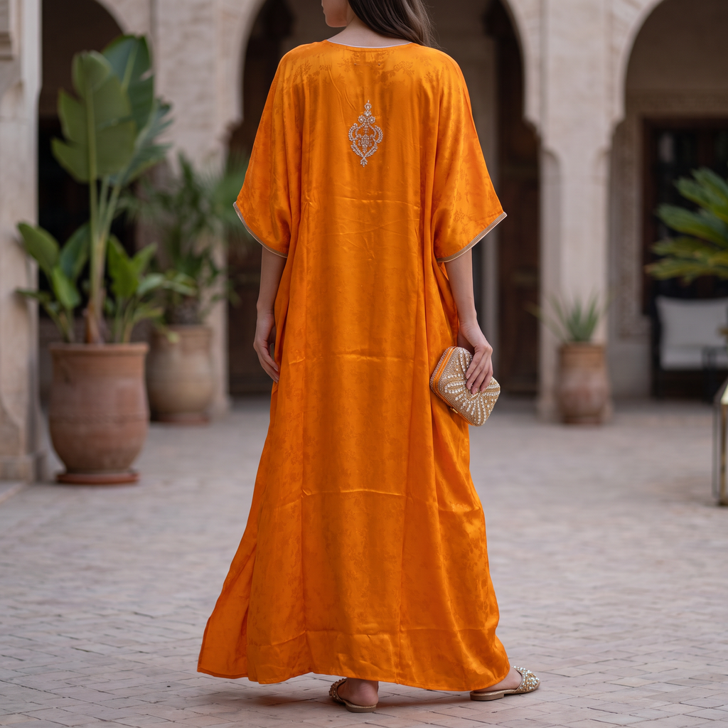Silky Jacquard Kaftan Elegant Free-Size Luxury Abaya