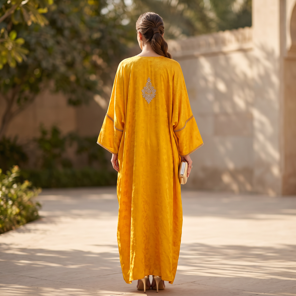 Silky Jacquard Kaftan Elegant Free-Size Luxury Abaya