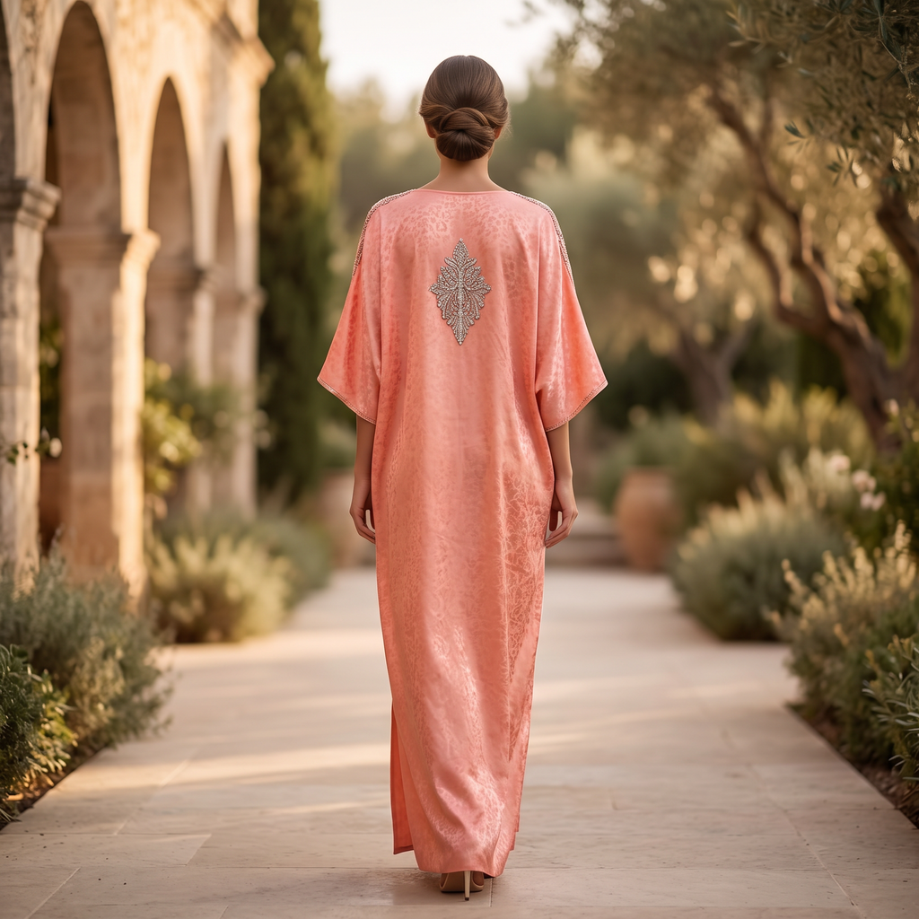 Silky Jacquard Kaftan Elegant Free-Size Luxury Abaya