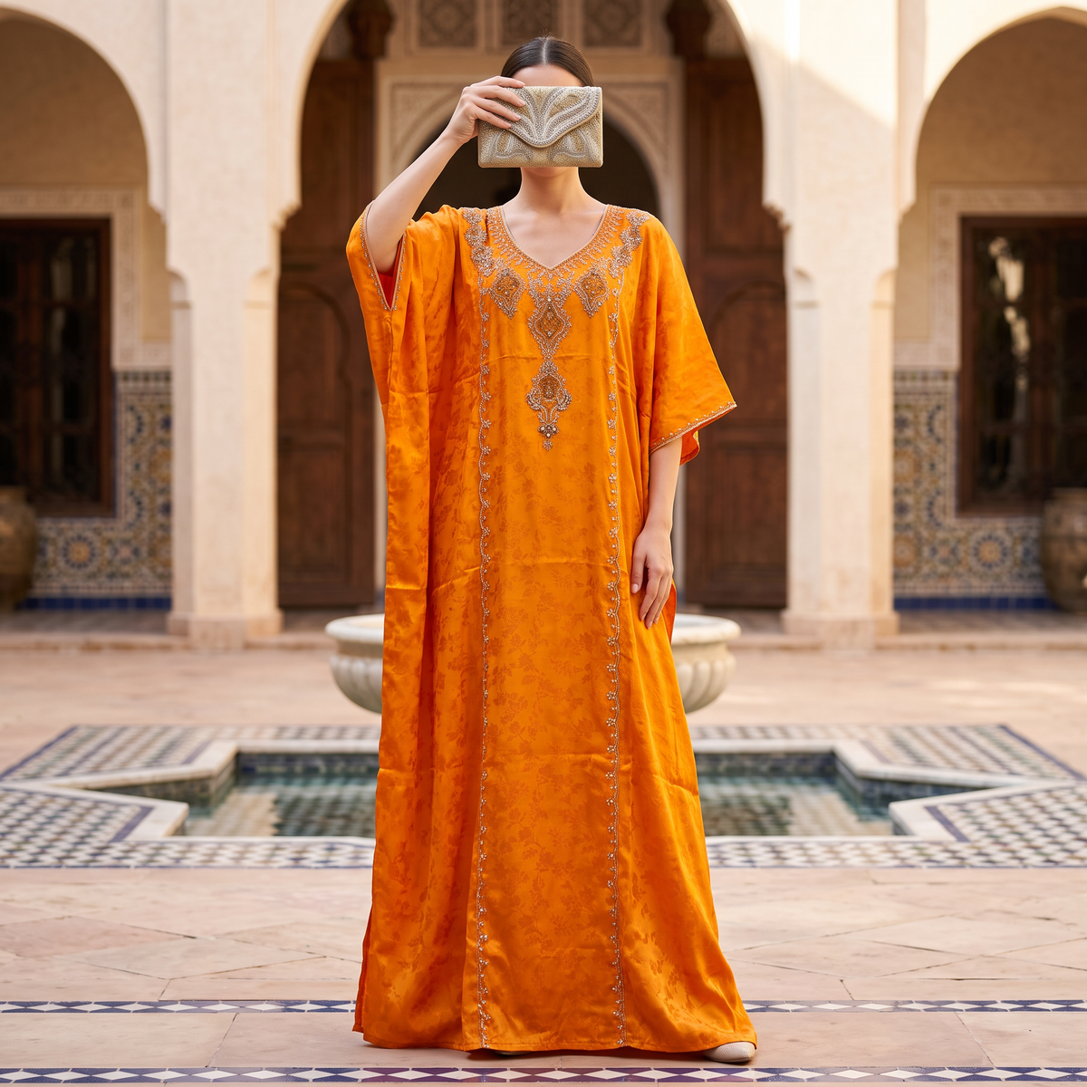 Silky Jacquard Kaftan Elegant Free-Size Luxury Abaya