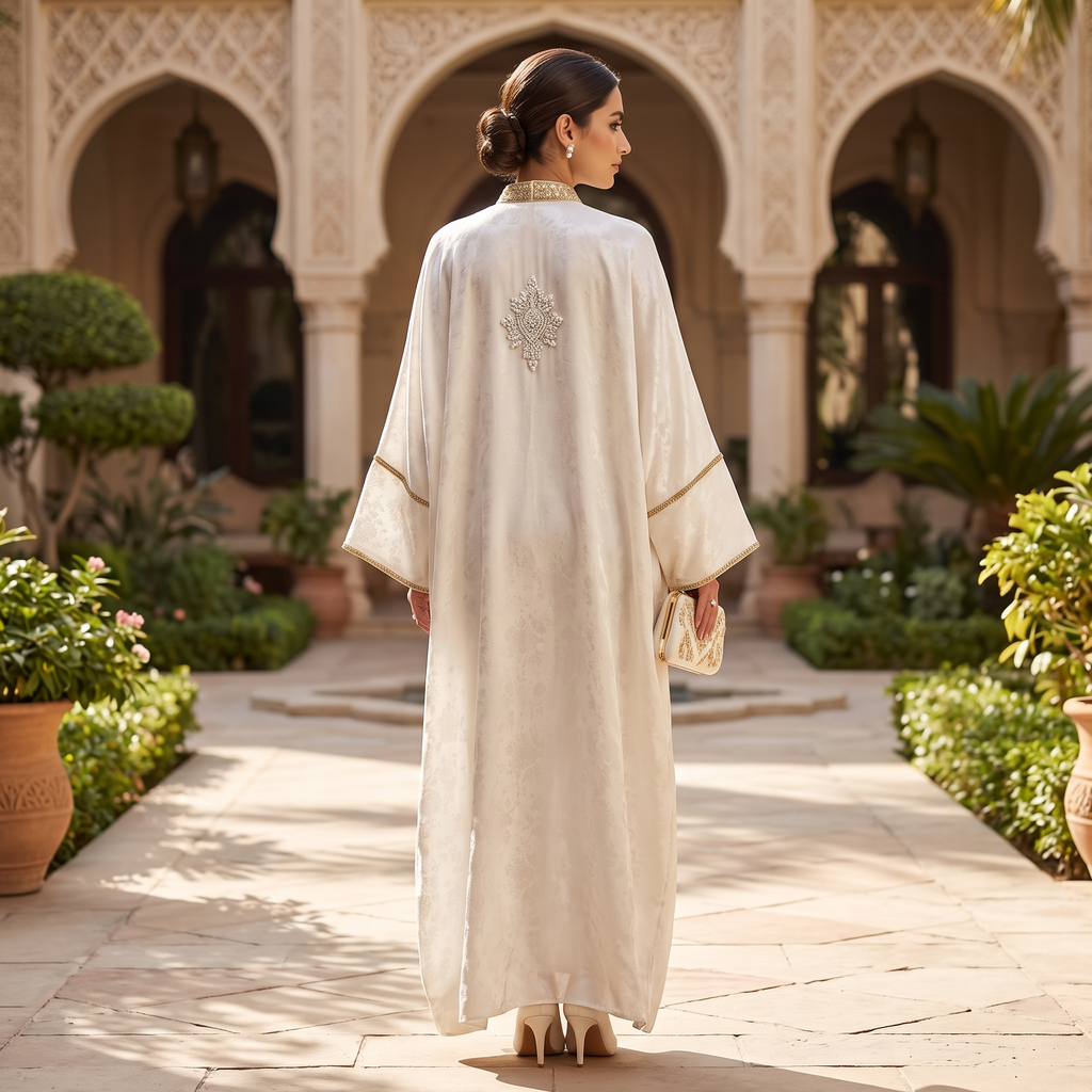 Silky Jacquard Kaftan Elegant Free-Size Luxury Abaya