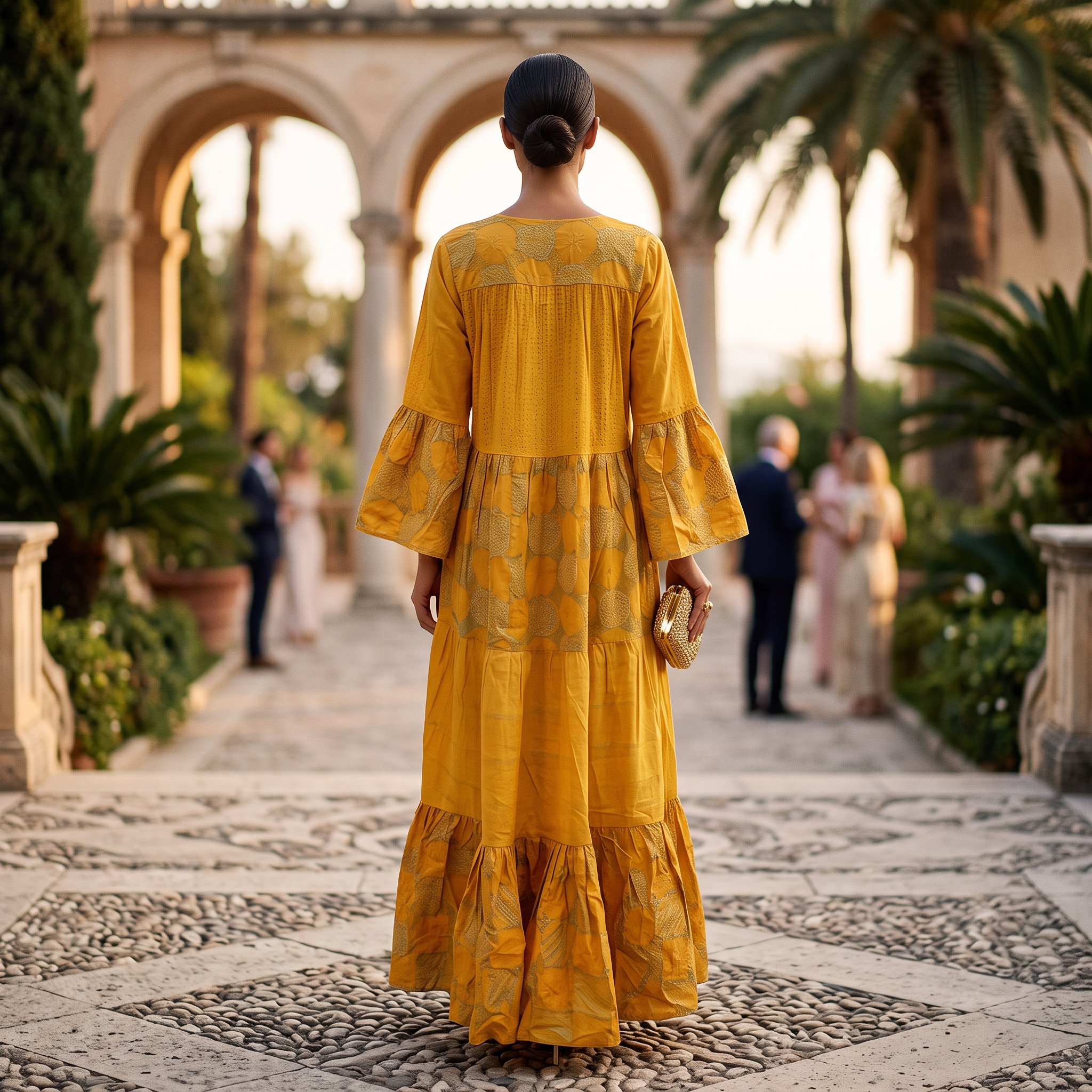S/M Moon Yellow Printed Cotton Dress 57" Long Jalabiya