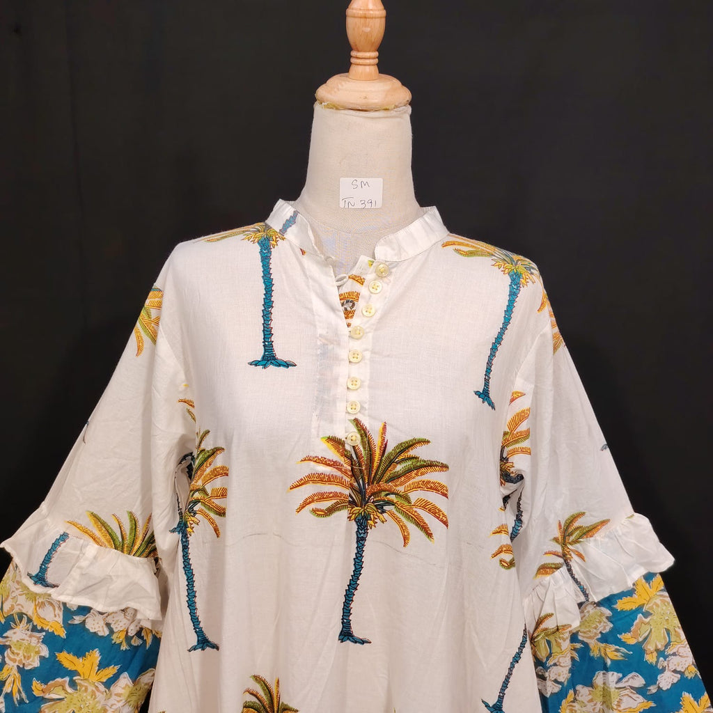 S/M Nayra Printed Cotton Dress 57" Long Jalabiya