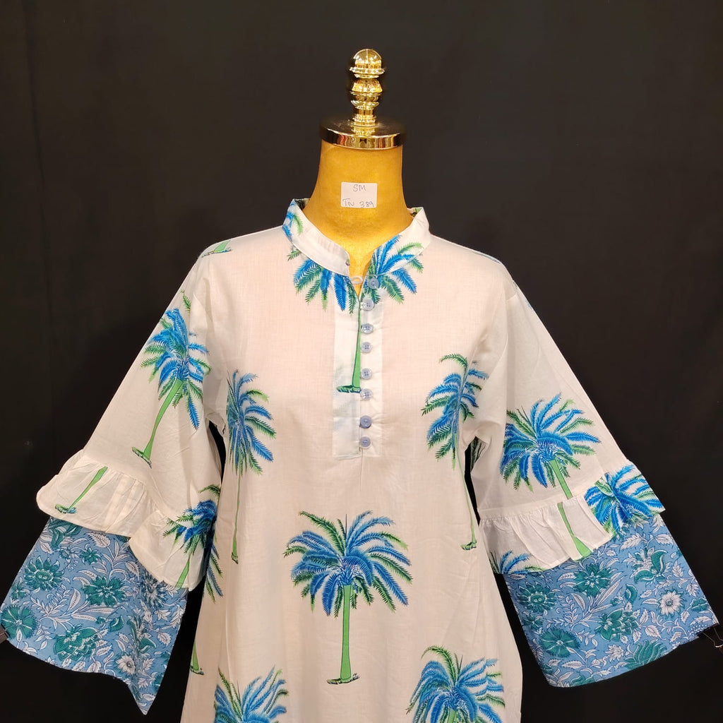 S/M Nayra Printed Cotton Dress 57" Long Jalabiya