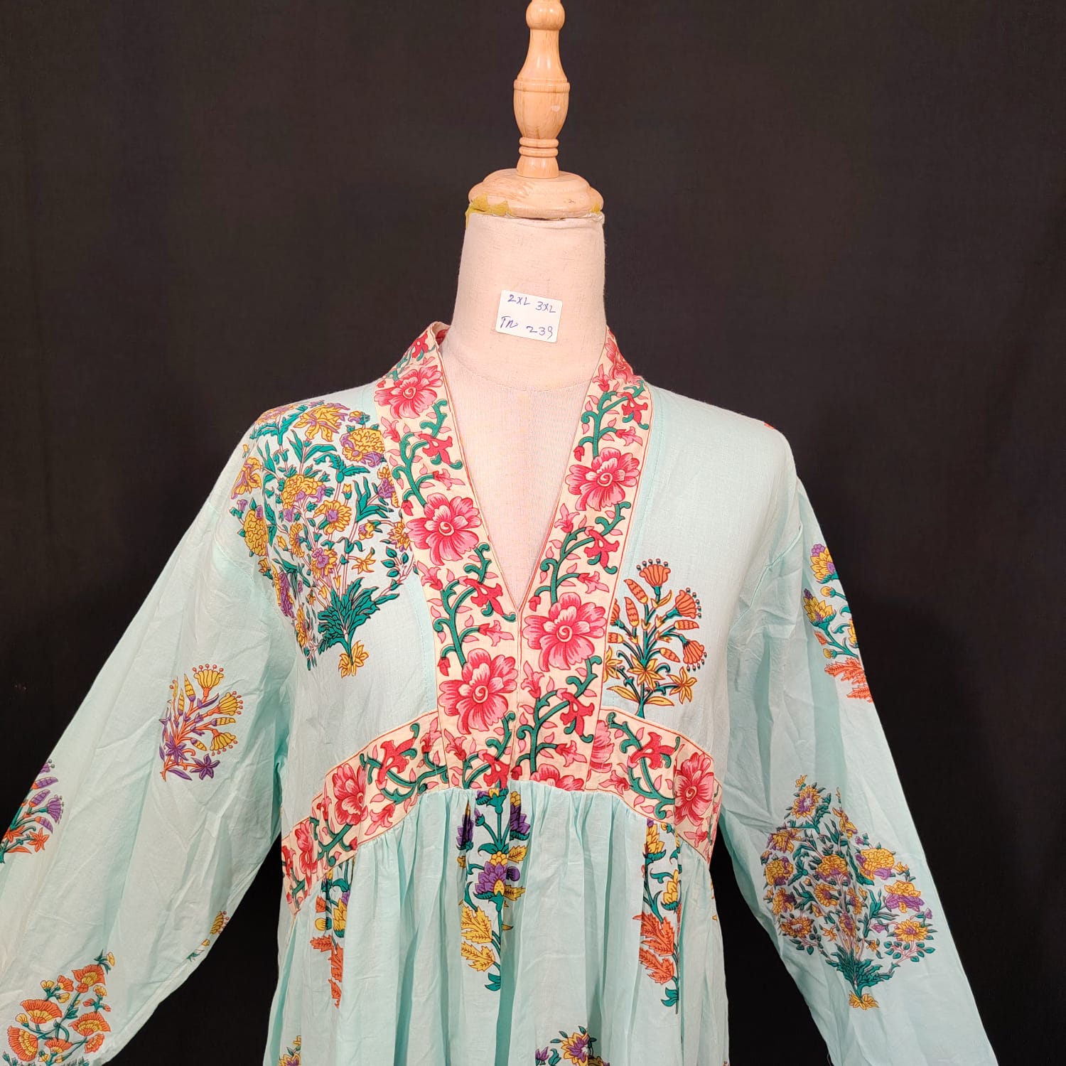 2XL-3XL Nida Printed Cotton Dress 57" Long Jalabiya