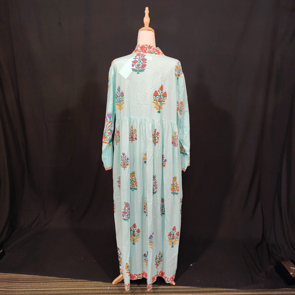 2XL-3XL Nida Printed Cotton Dress 57" Long Jalabiya