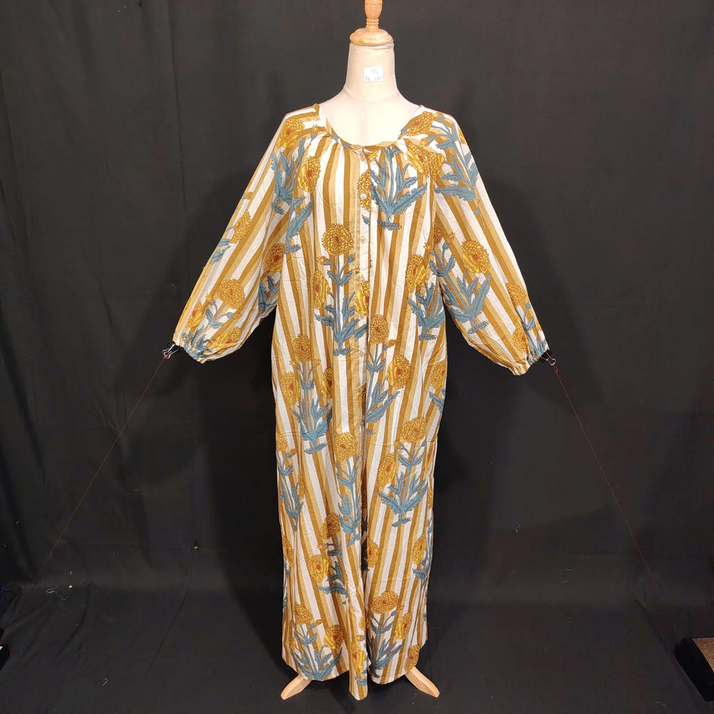 Free Size Nawaar Printed Cotton Dress 57" Long Jalabiya