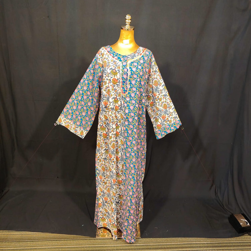 L-XL Noorain Cotton Printed Dress 57" Long Jalabiya