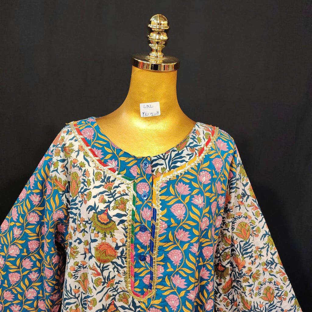 L-XL Noorain Cotton Printed Dress 57" Long Jalabiya