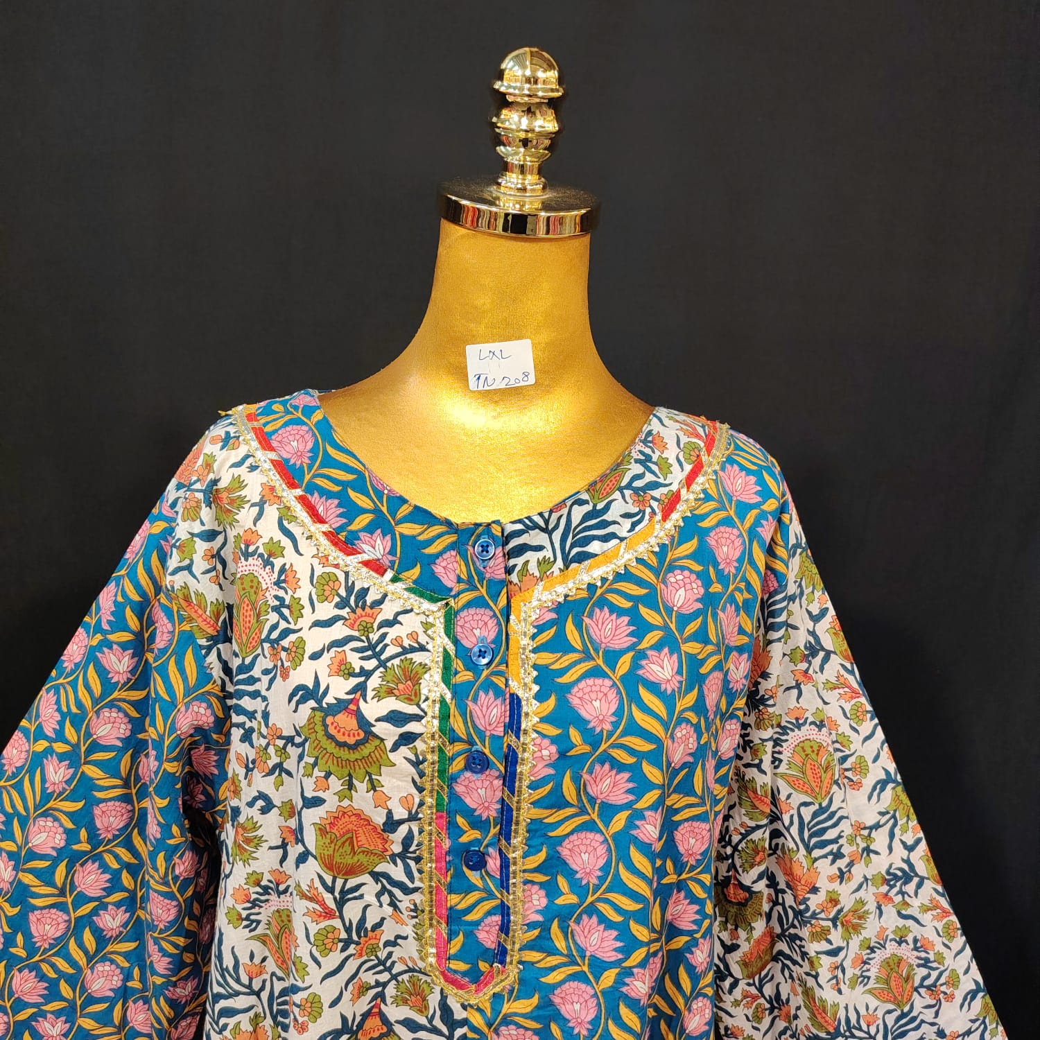 L-XL Noorain Cotton Printed Dress 57" Long Jalabiya