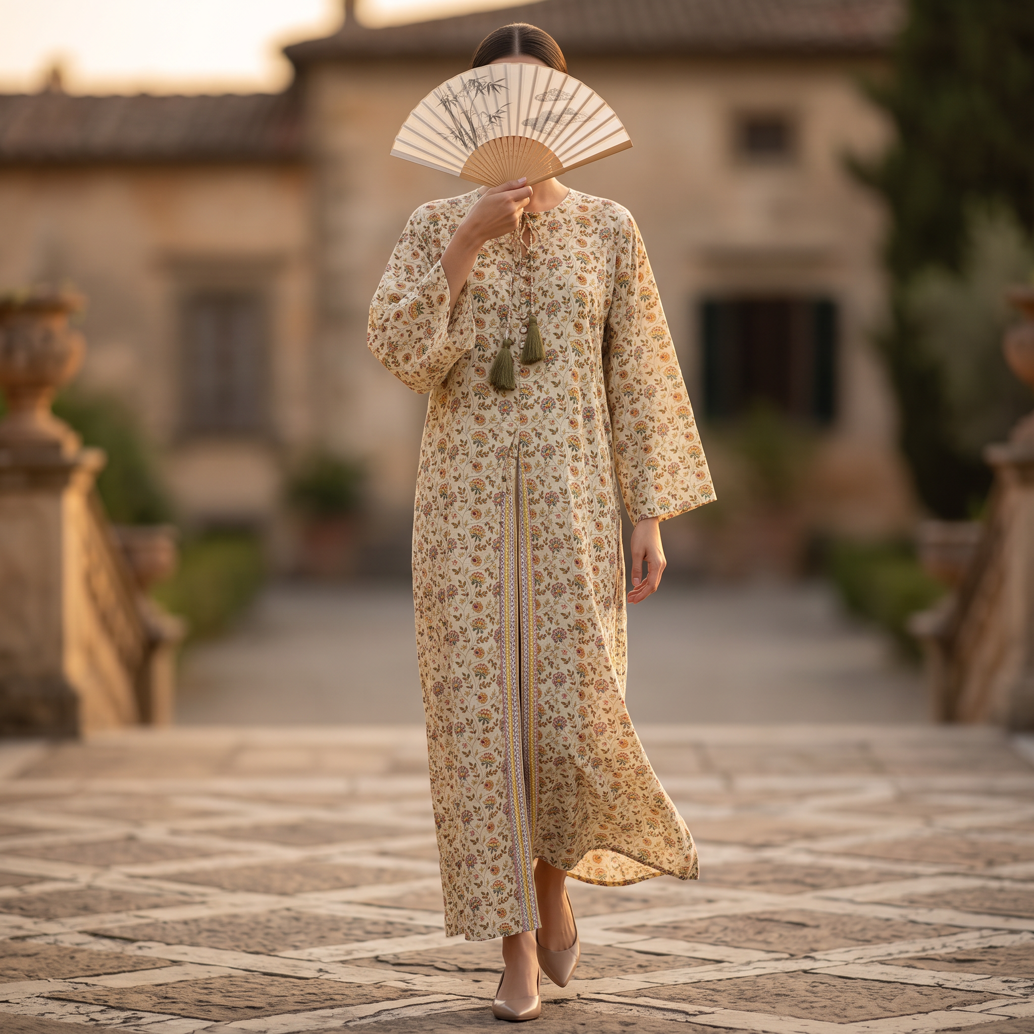 S/M Nobila Printed Cotton Dress 57" Long Jalabiya