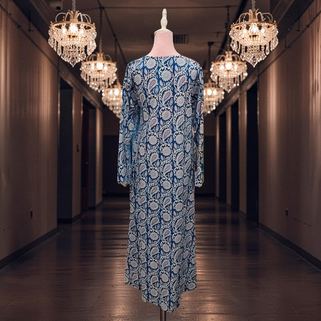 S/M Qifa Printed Cotton Dress 57" Long Jalabiya