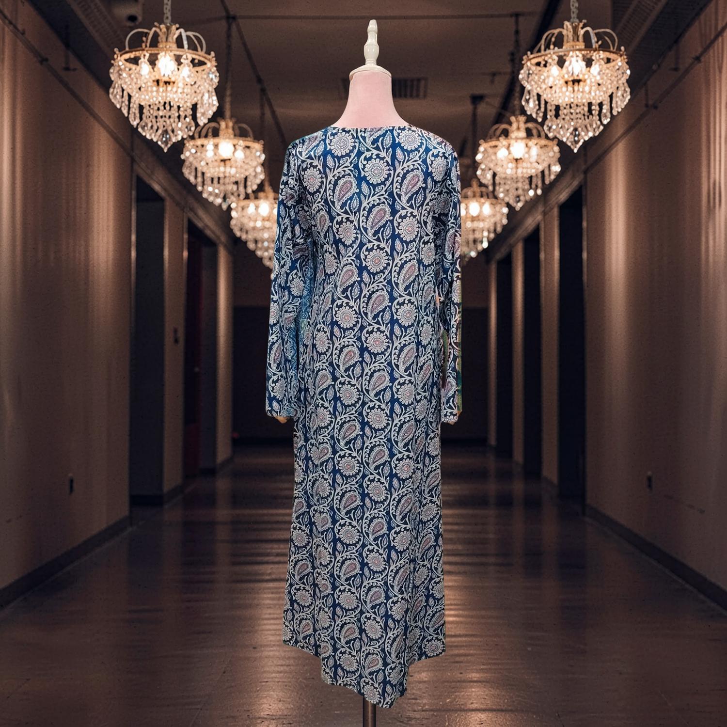 S/M Qifa Printed Cotton Dress 57" Long Jalabiya