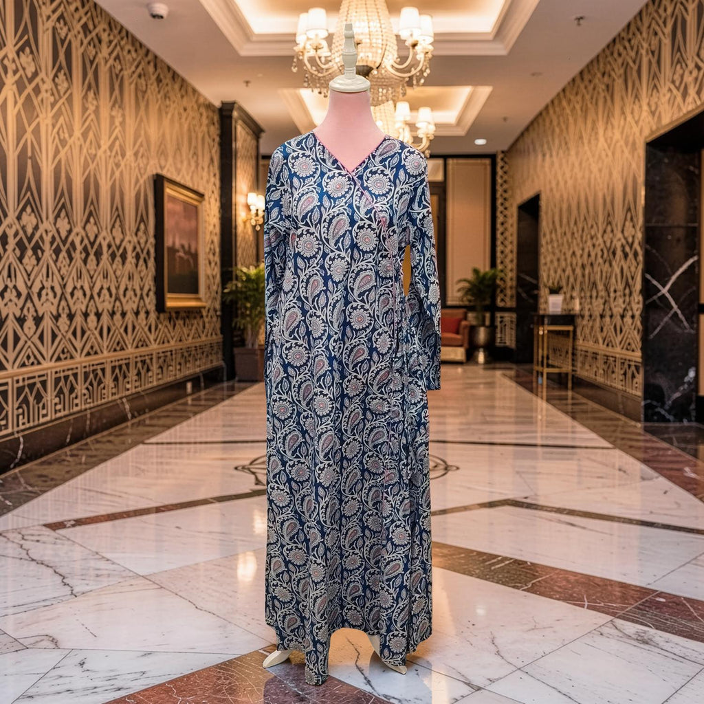S/M Qifa Printed Cotton Dress 57" Long Jalabiya