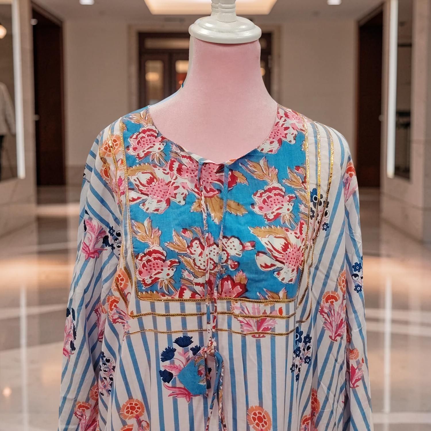 S/M ANAYA Printed Cotton Dress 57" Long Jalabiya