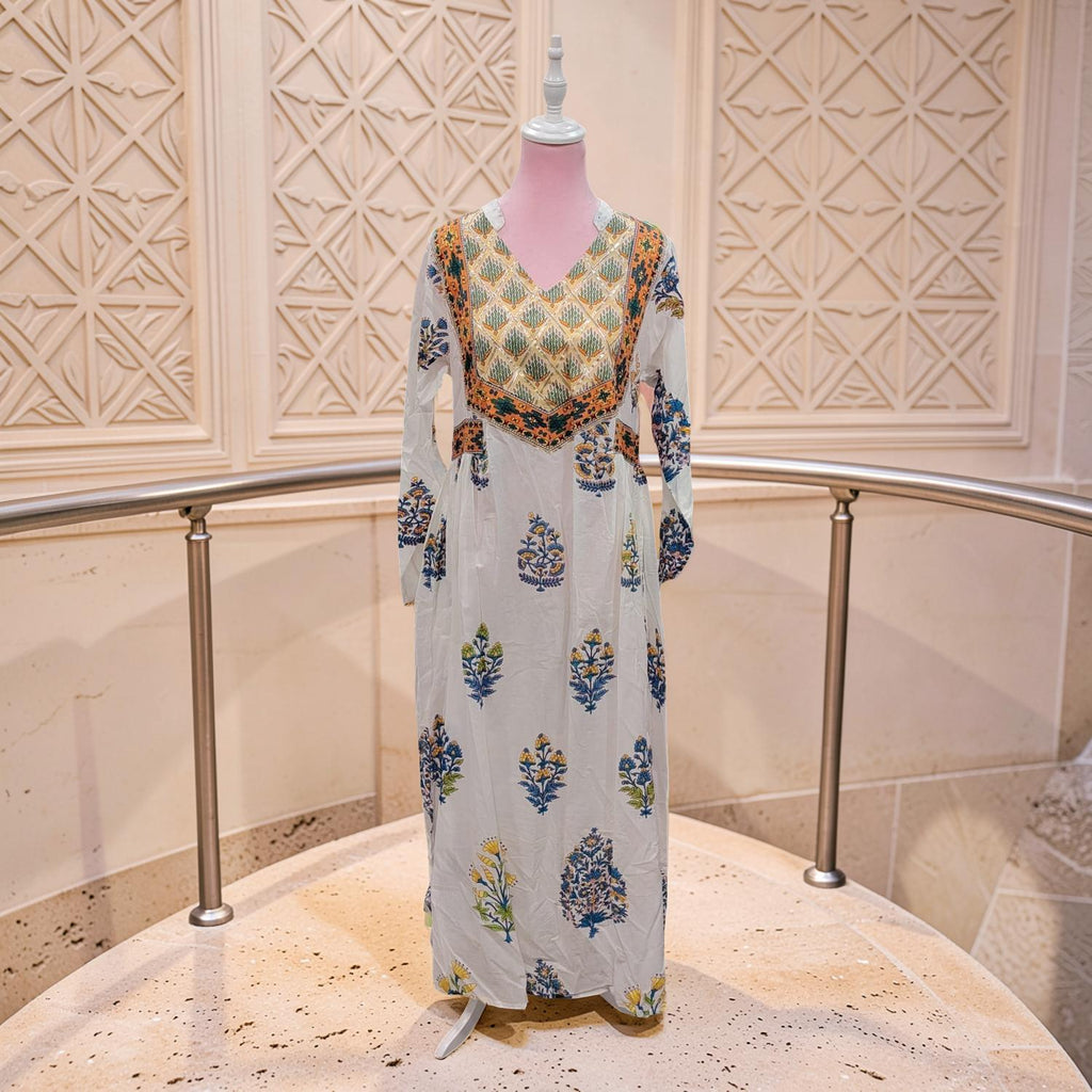 XS/S Arwa Printed Cotton Dress 54" Long Jalabiya