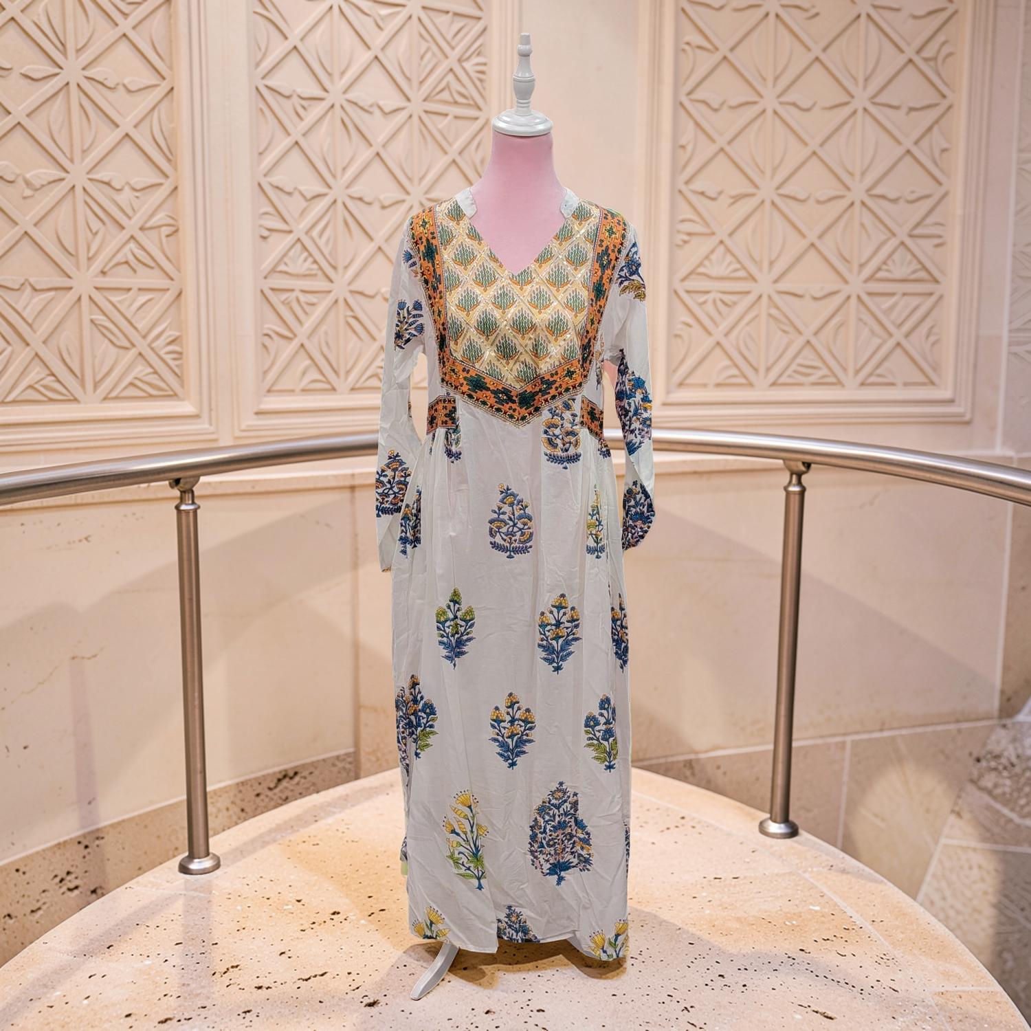 XS/S Arwa Printed Cotton Dress 54" Long Jalabiya