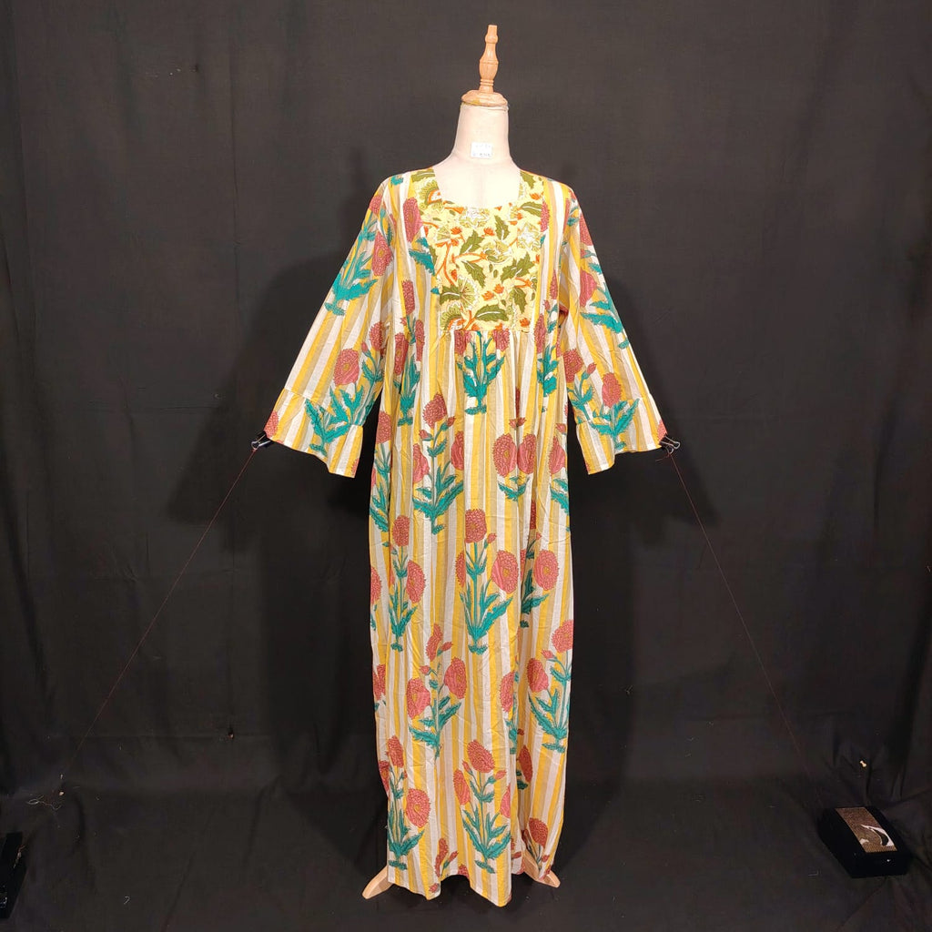 2XL-3XL Rania Printed Cotton Dress 57" Long Jalabiya