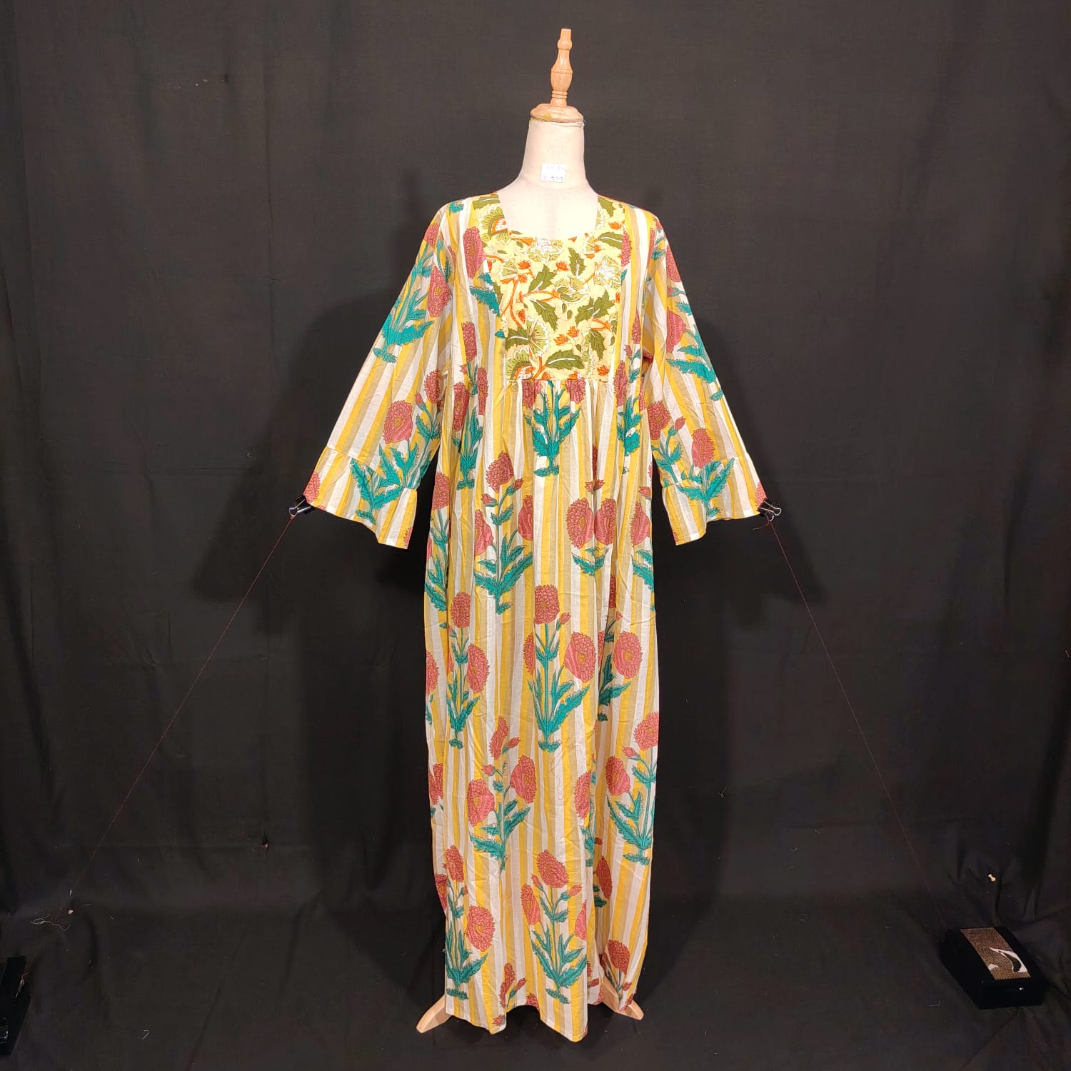 2XL-3XL Rania Printed Cotton Dress 57" Long Jalabiya