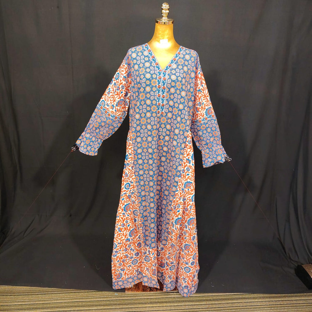 2XL-3XL Rubab Printed Cotton Dress 57" Long Jalabiya