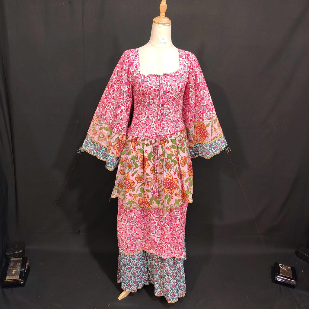S/M Rahima Printed Cotton Dress 57" Long Jalabiya