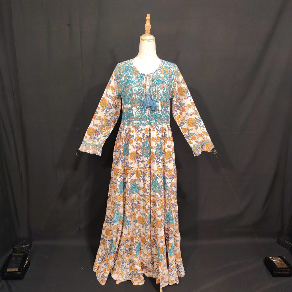 S/M Razia Printed Cotton Dress 57" Long Jalabiya