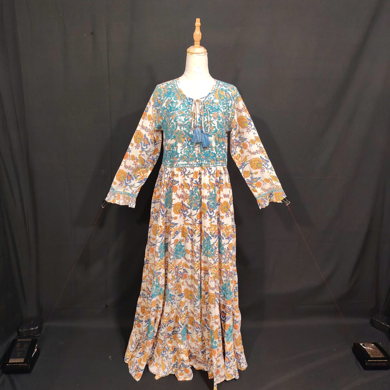 S/M Razia Printed Cotton Dress 57" Long Jalabiya