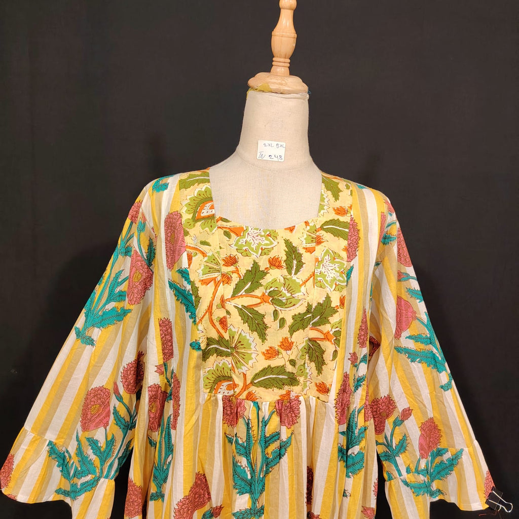 2XL-3XL Rania Printed Cotton Dress 57" Long Jalabiya
