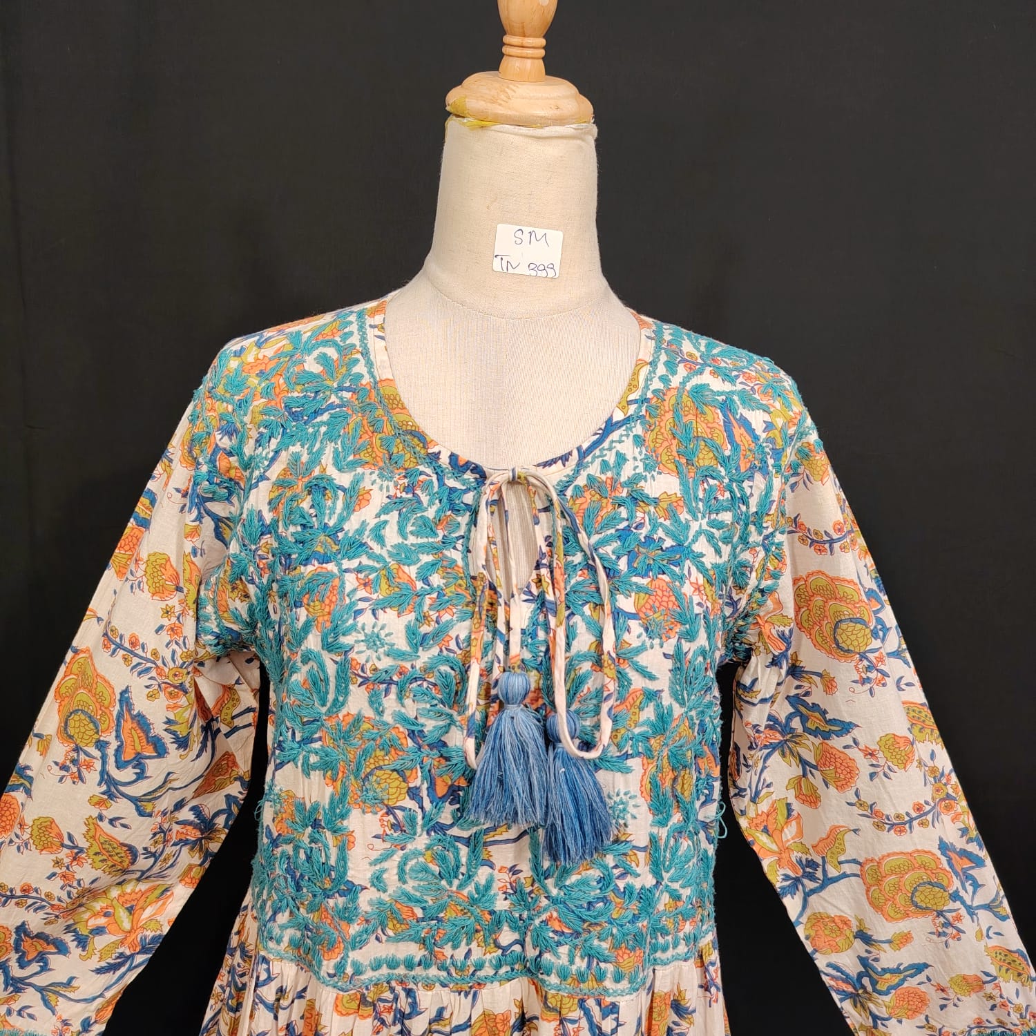 S/M Razia Printed Cotton Dress 57" Long Jalabiya