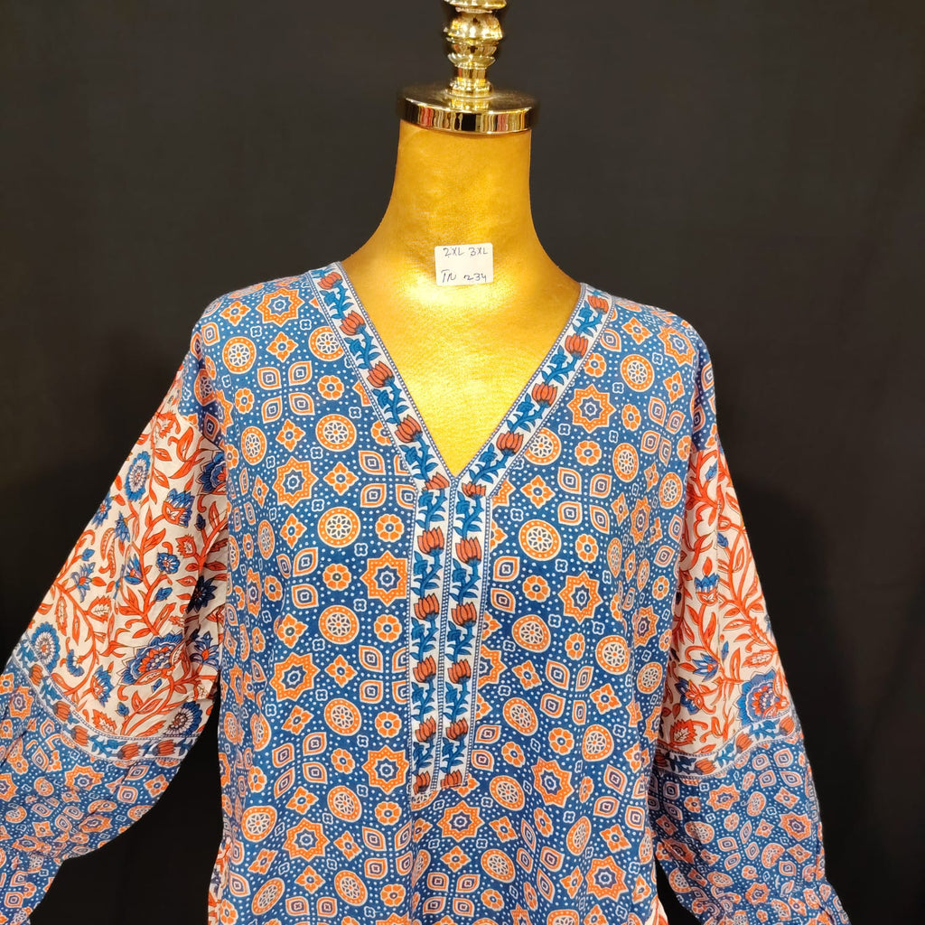 2XL-3XL Rubab Printed Cotton Dress 57" Long Jalabiya