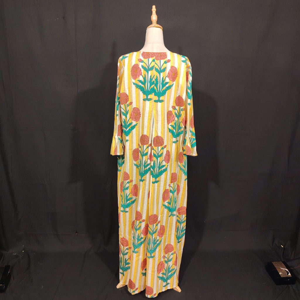 2XL-3XL Rania Printed Cotton Dress 57" Long Jalabiya