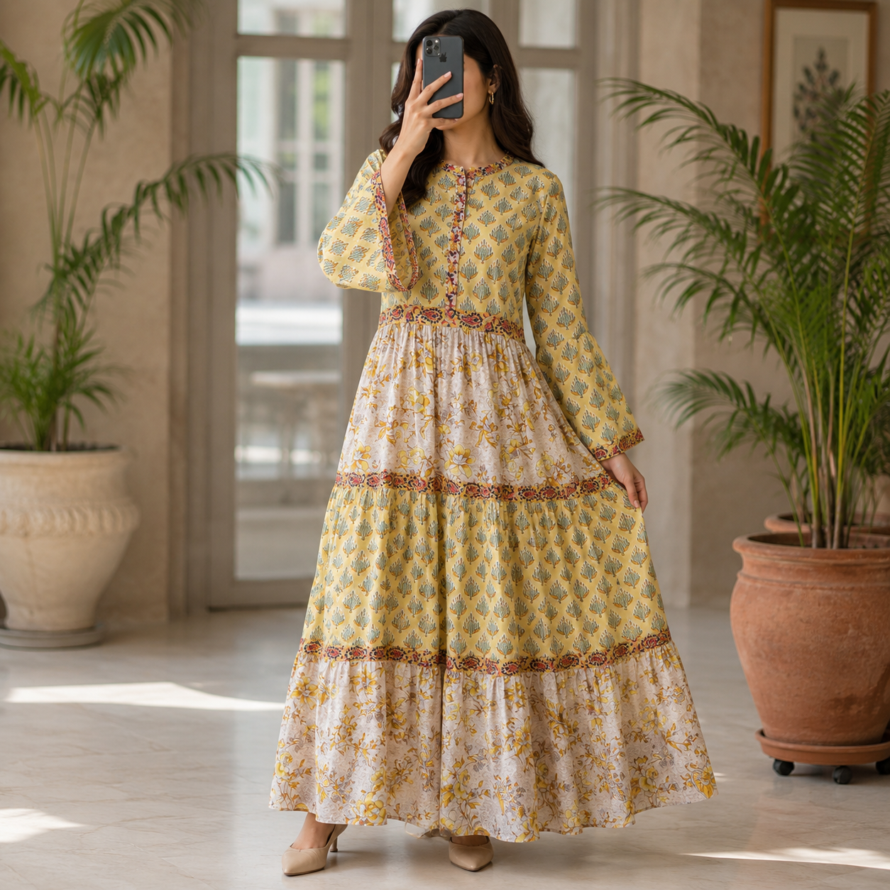 S/M Sydney Printed Cotton Long Dress Jalabiya – 57"