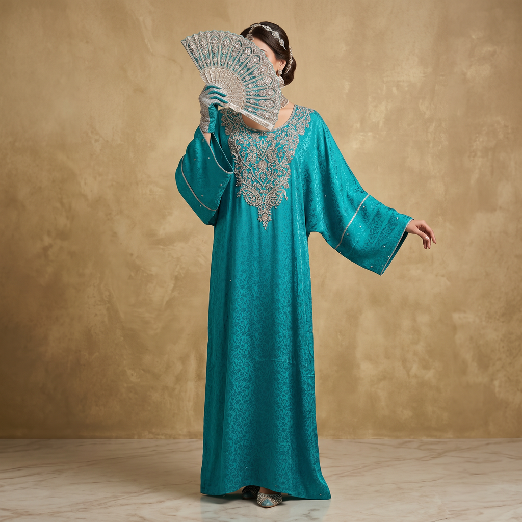 Silky Jacquard Kaftan Elegant Free-Size Luxury Abaya