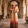 S Digital Dress Printed Poly Silk Hand Crystal 57" Long Jalabiya