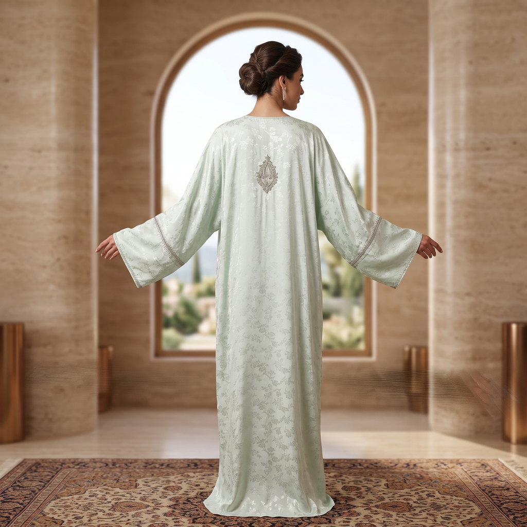 Silky Jacquard Kaftan Elegant Free-Size Luxury Abaya