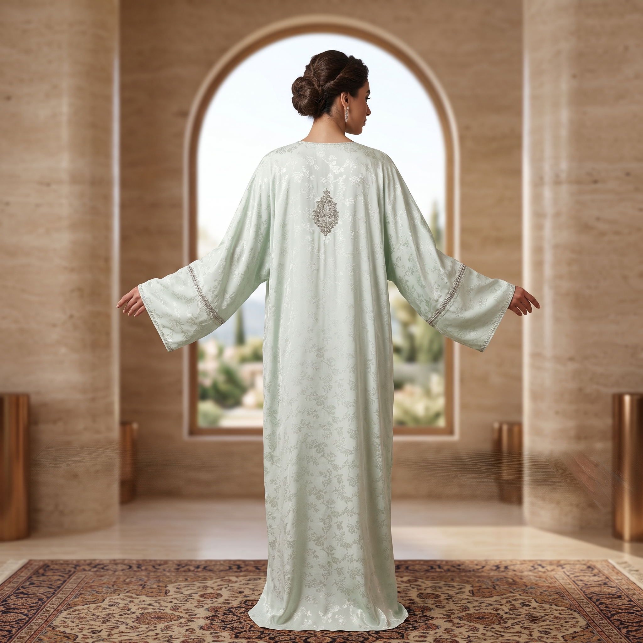 Silky Jacquard Kaftan Elegant Free-Size Luxury Abaya