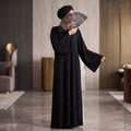 Opulent Black Lace-Trimmed Designer Abaya 56" Inches Length