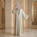 Silky Jacquard Kaftan Elegant Free-Size Luxury Abaya