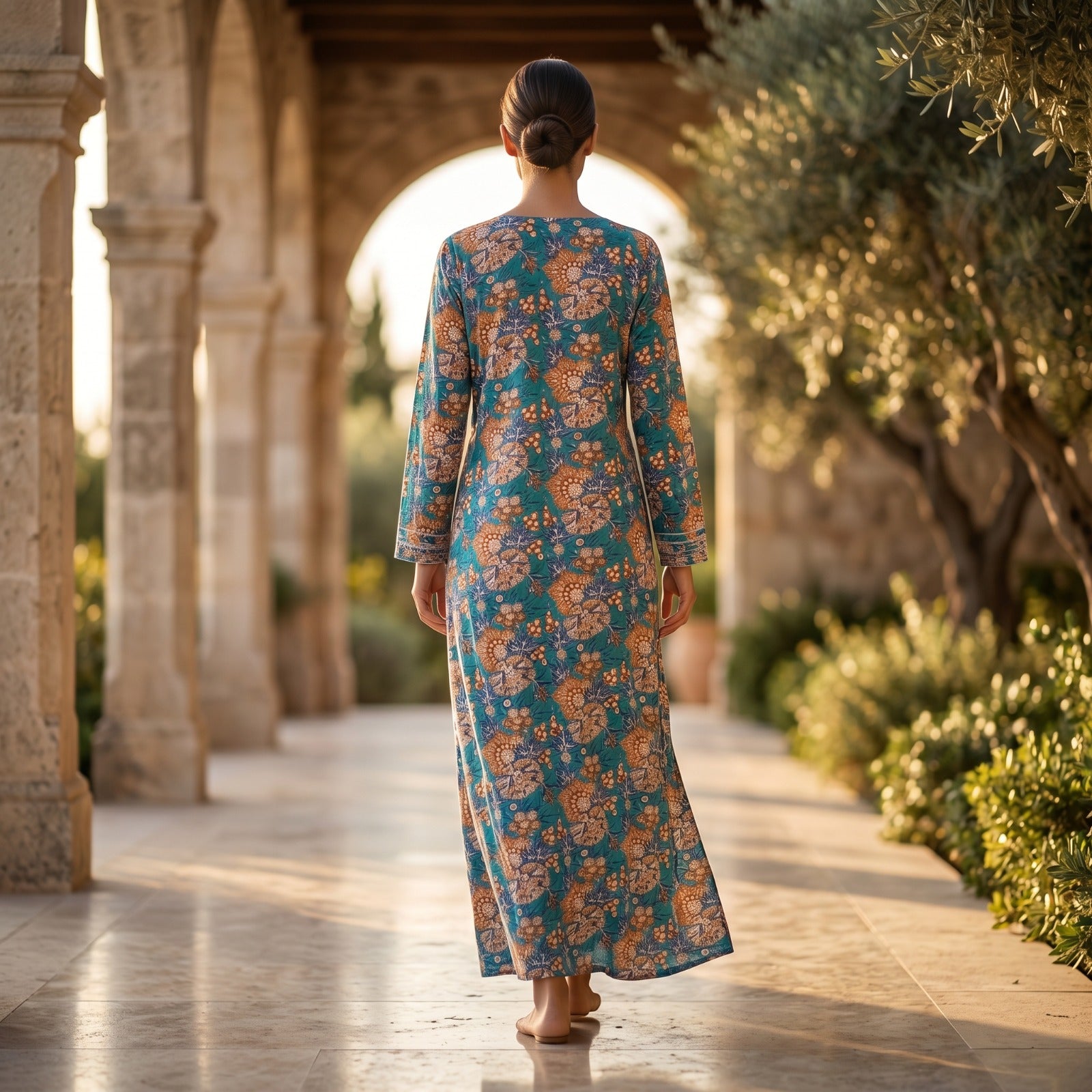 L-XL Harisa Printed Cotton Dress 57" Long Jalabiya