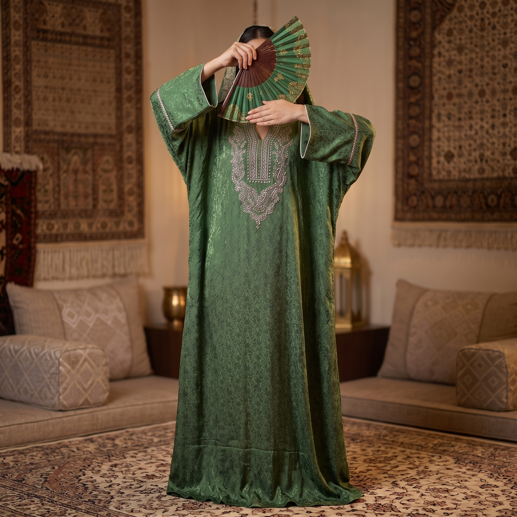 Silky Jacquard Kaftan Elegant Free-Size Luxury Abaya