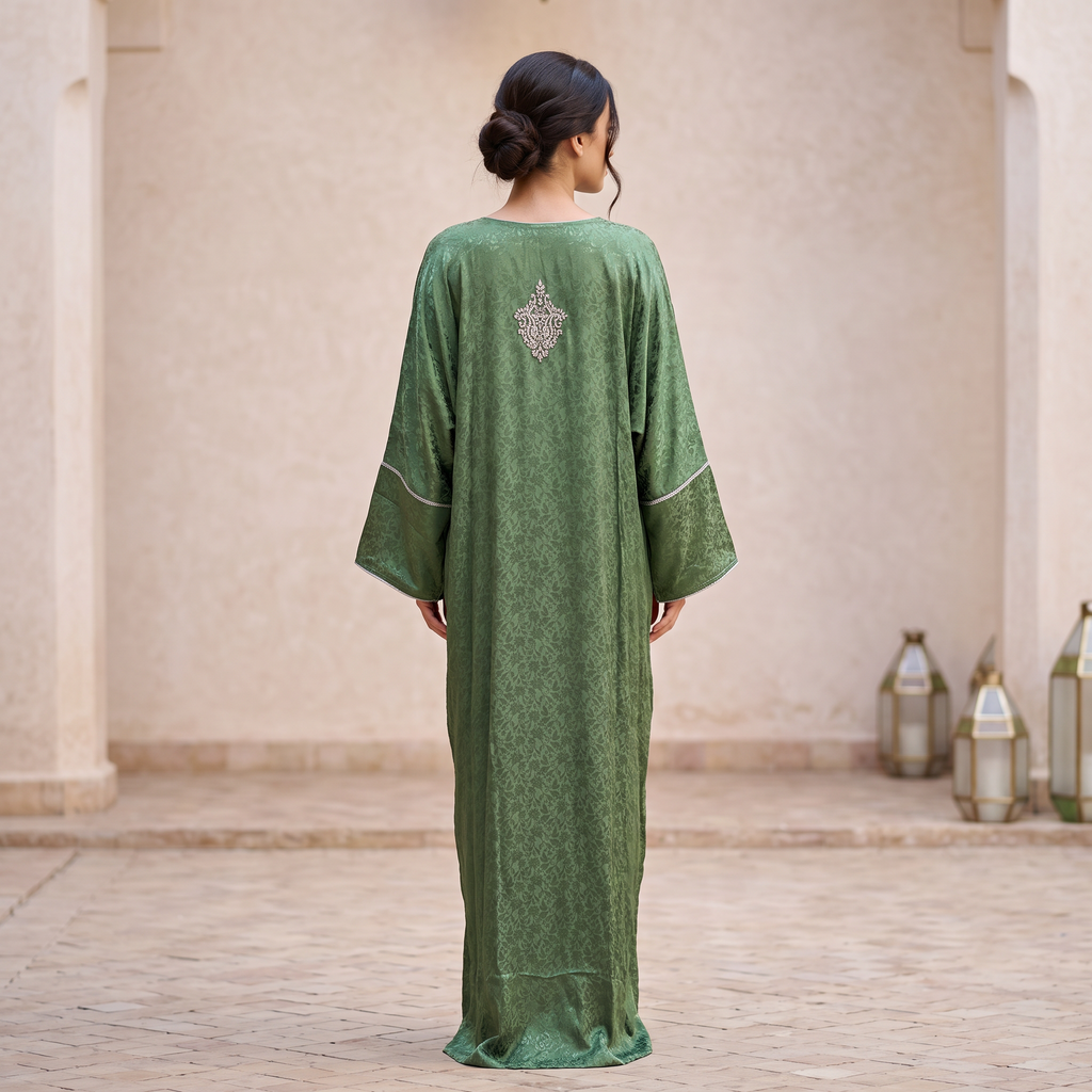 Silky Jacquard Kaftan Elegant Free-Size Luxury Abaya