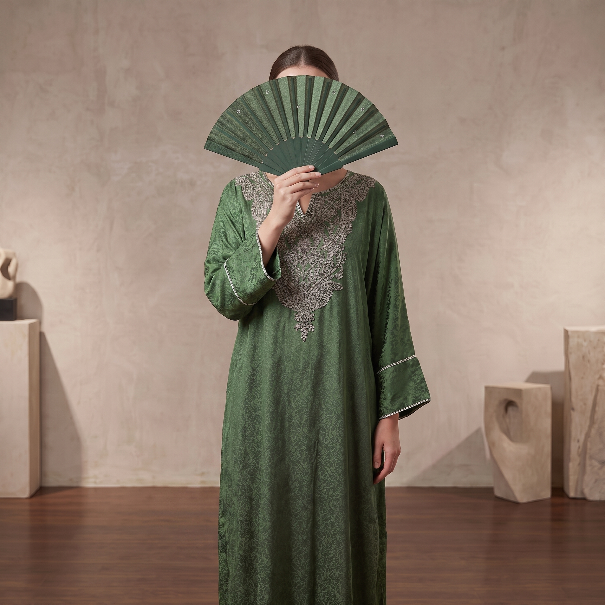 Silky Jacquard Kaftan Elegant Free-Size Luxury Abaya