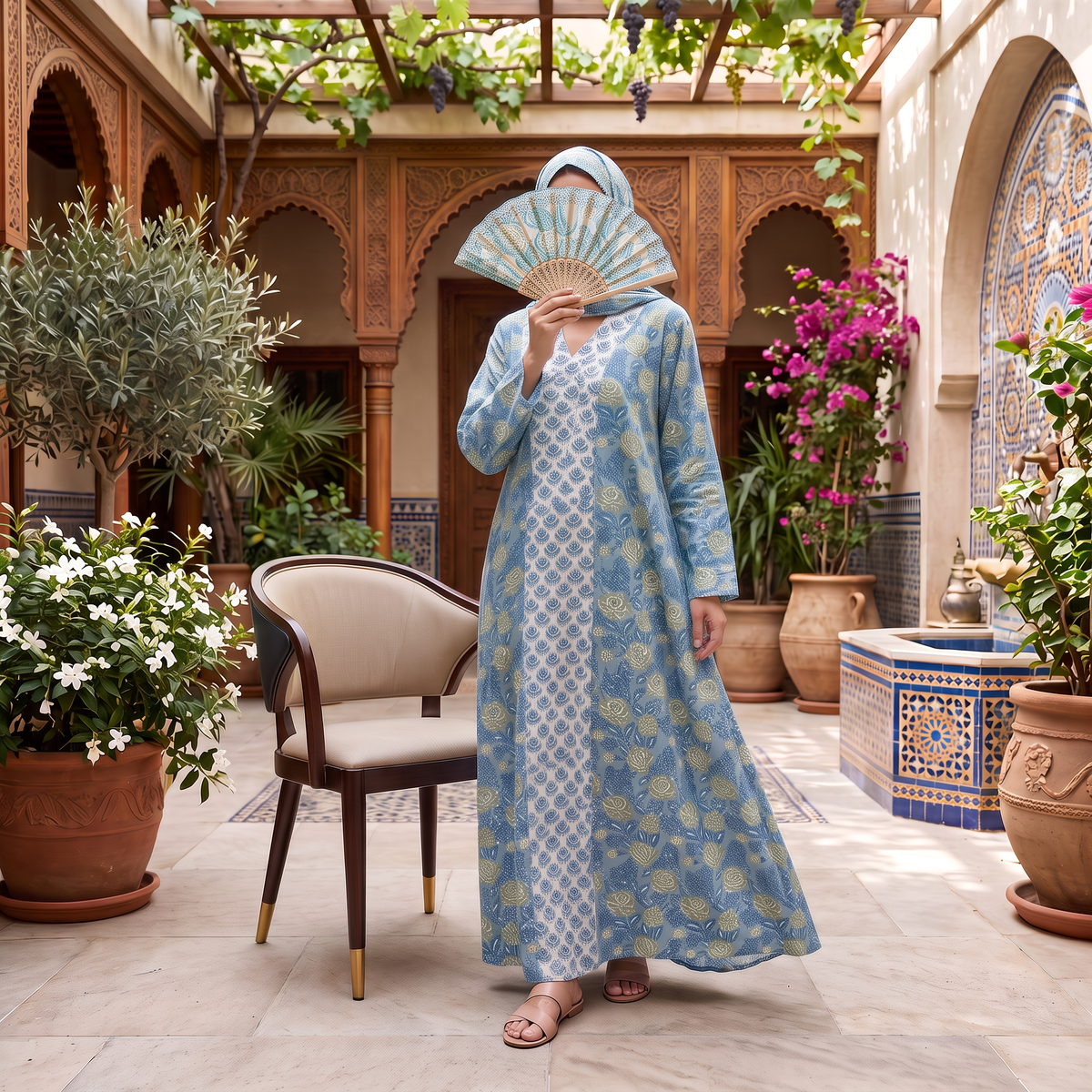 S/M Cotton Abaya & Inner with shaila Set length 57” Long