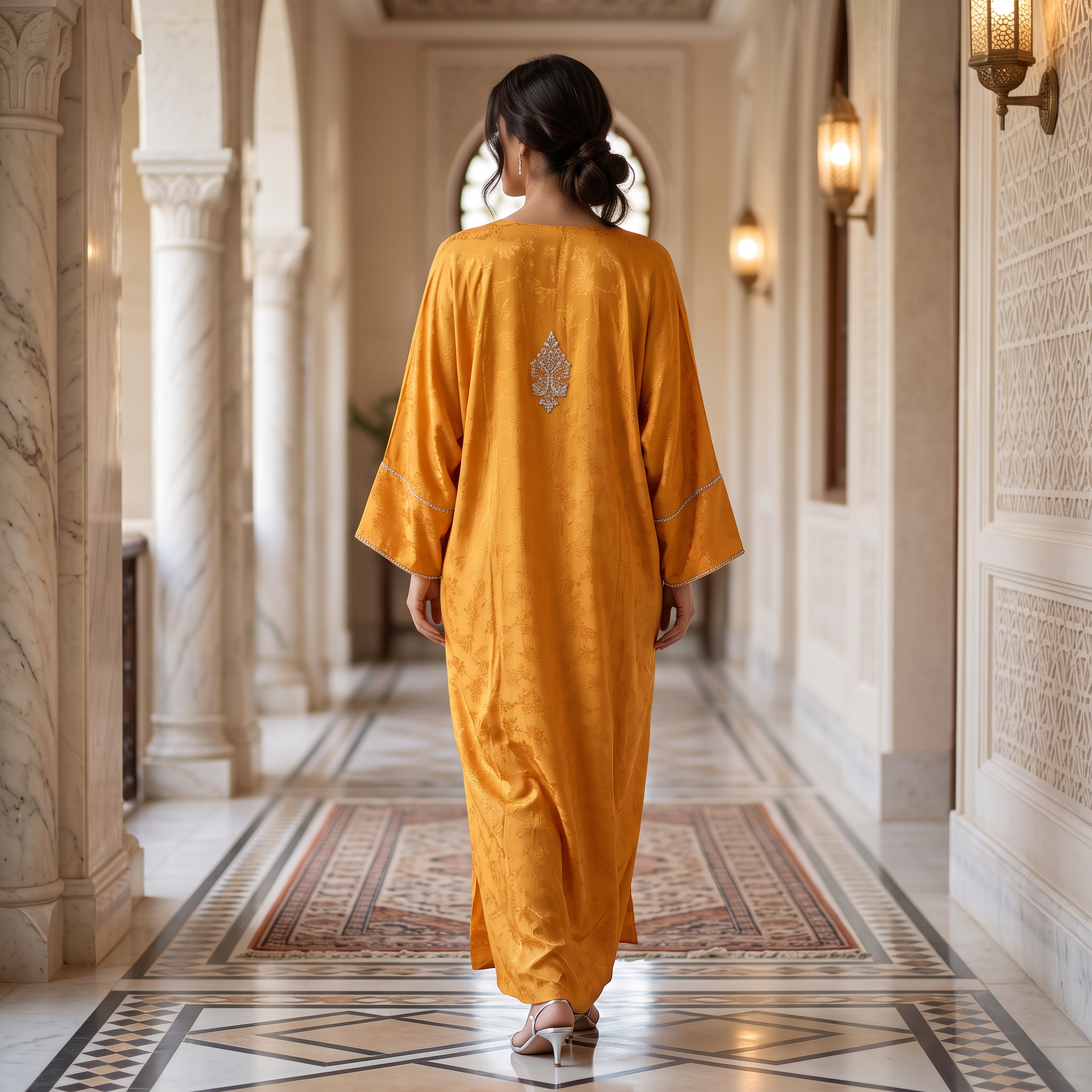 Silky Jacquard Kaftan Elegant Free-Size Luxury Abaya