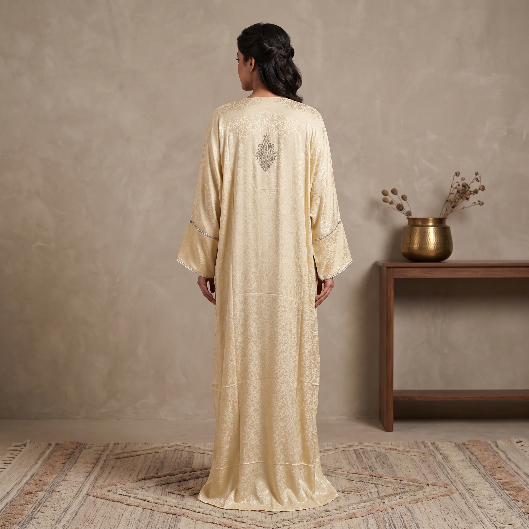 Silky Jacquard Kaftan Elegant Free-Size Luxury Abaya