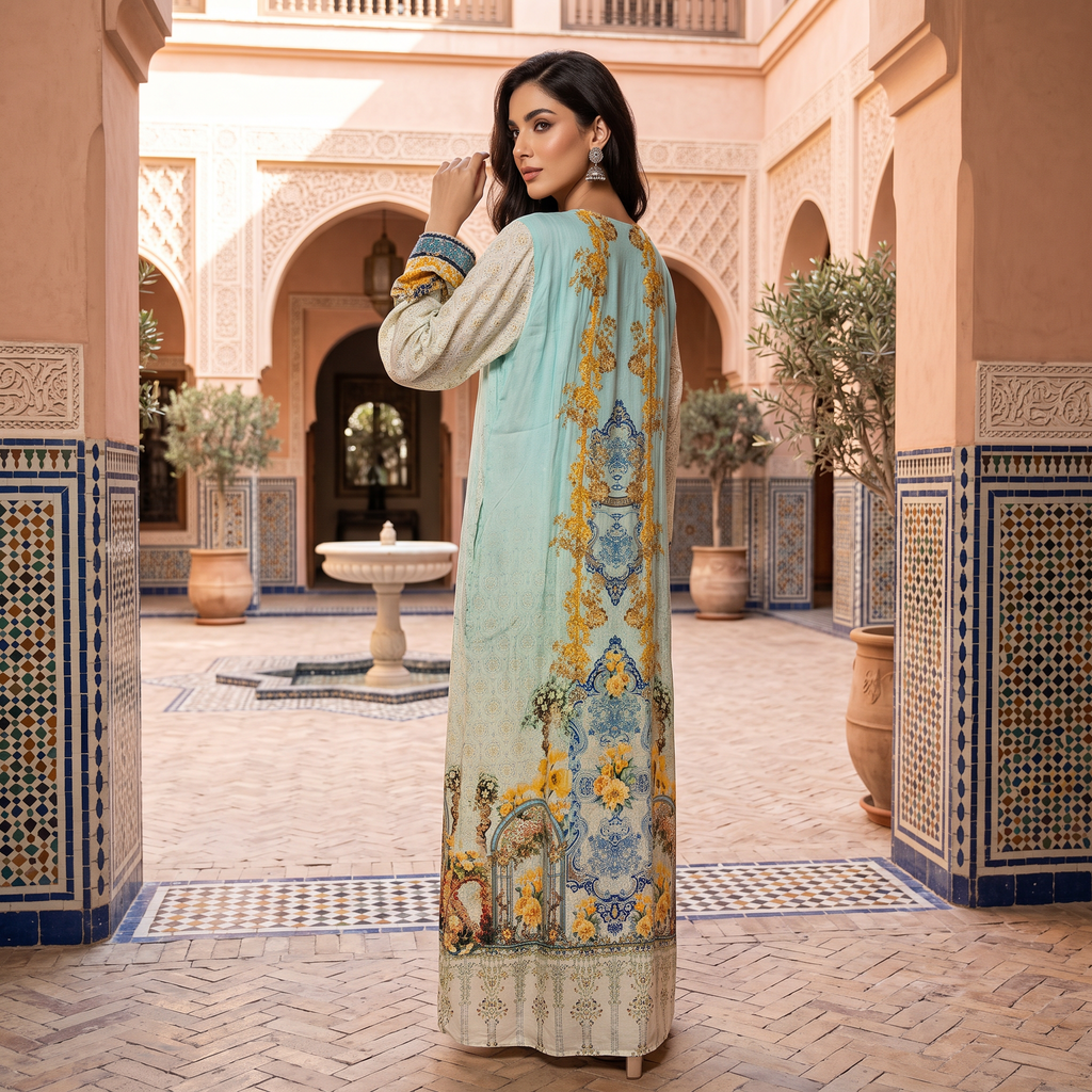 M Digital Print Pure Silk Jalabiya With Embroidery Length 58" (Copy)