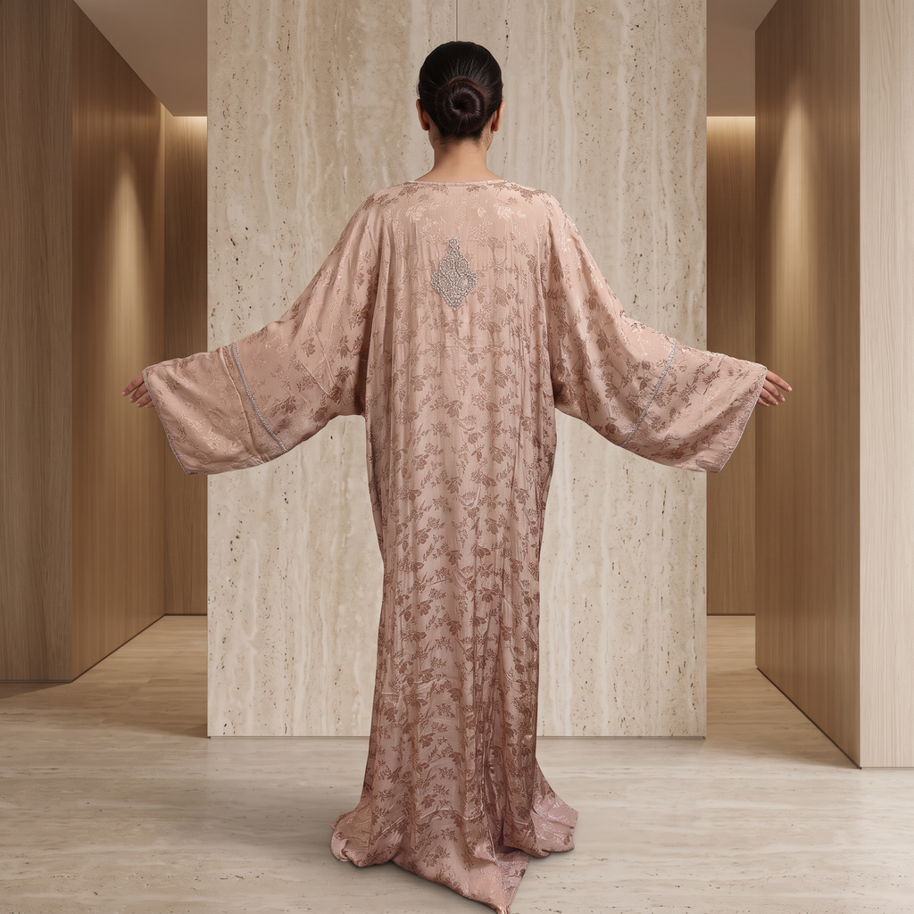 Silky Jacquard Kaftan Elegant Free-Size Luxury Abaya