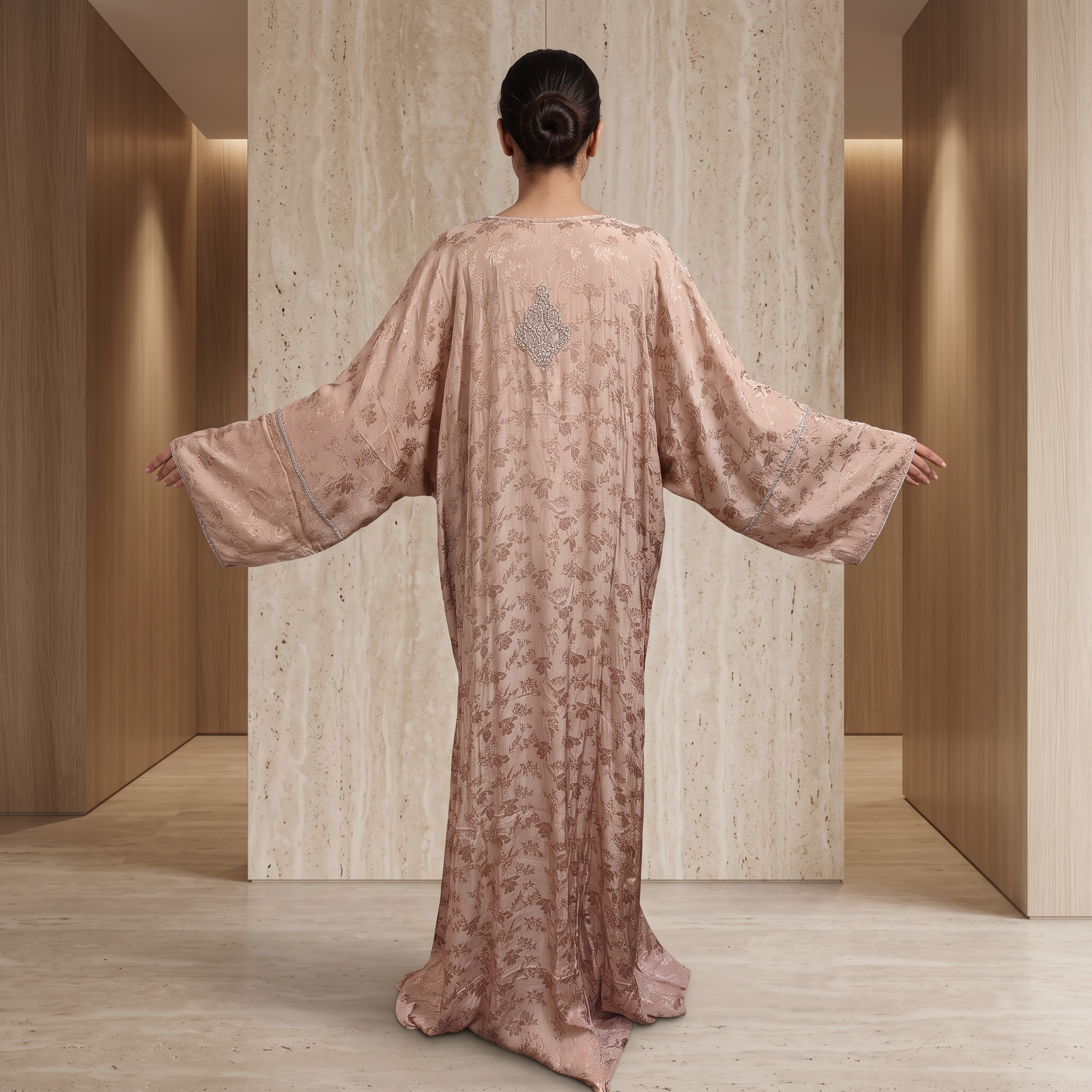 Silky Jacquard Kaftan Elegant Free-Size Luxury Abaya