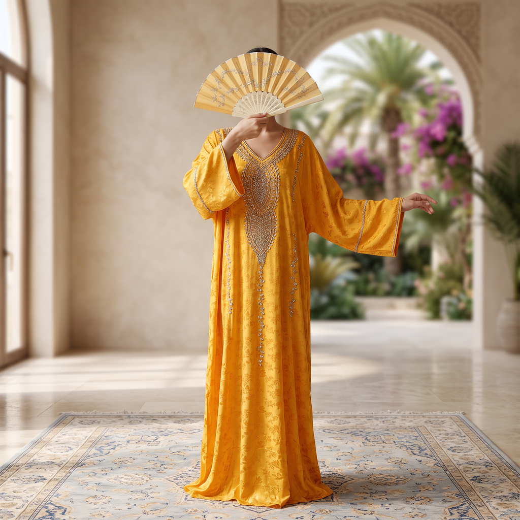Silky Jacquard Kaftan Elegant Free-Size Luxury Abaya