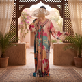 XXL Digital Dress Printed Poly Silk Hand Crystal 59" Long Jalabiya